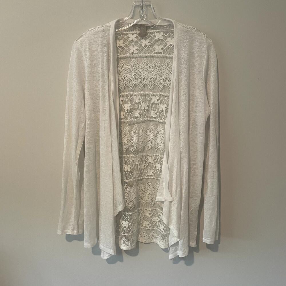 Forever 21 Open Front Lace Linen Long Cardigan Sz S